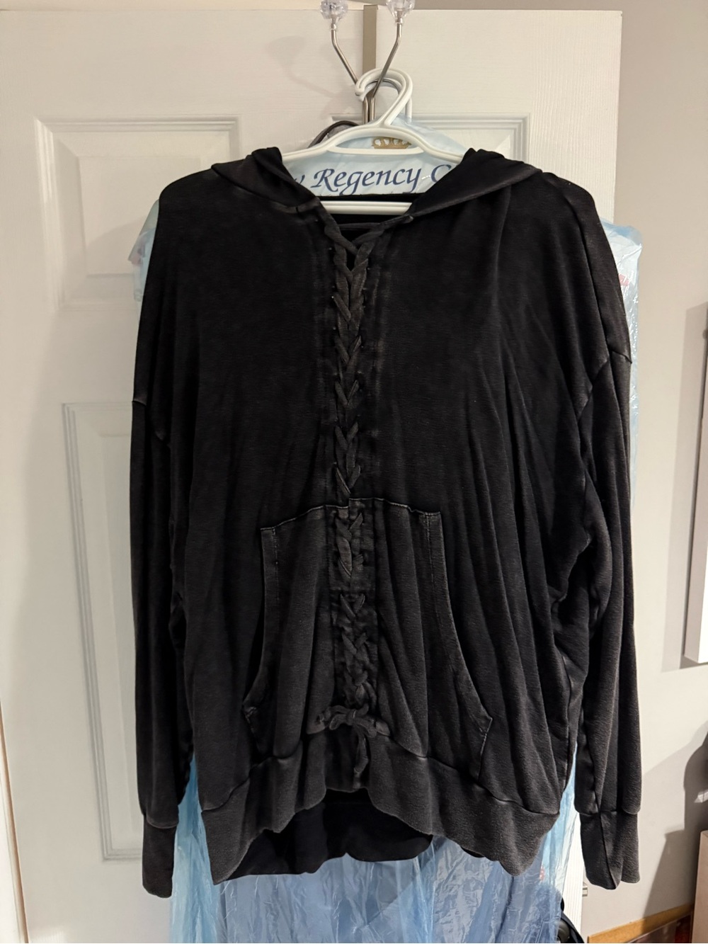 Dance & Marvel Black Lace-Up Hooded Sweater